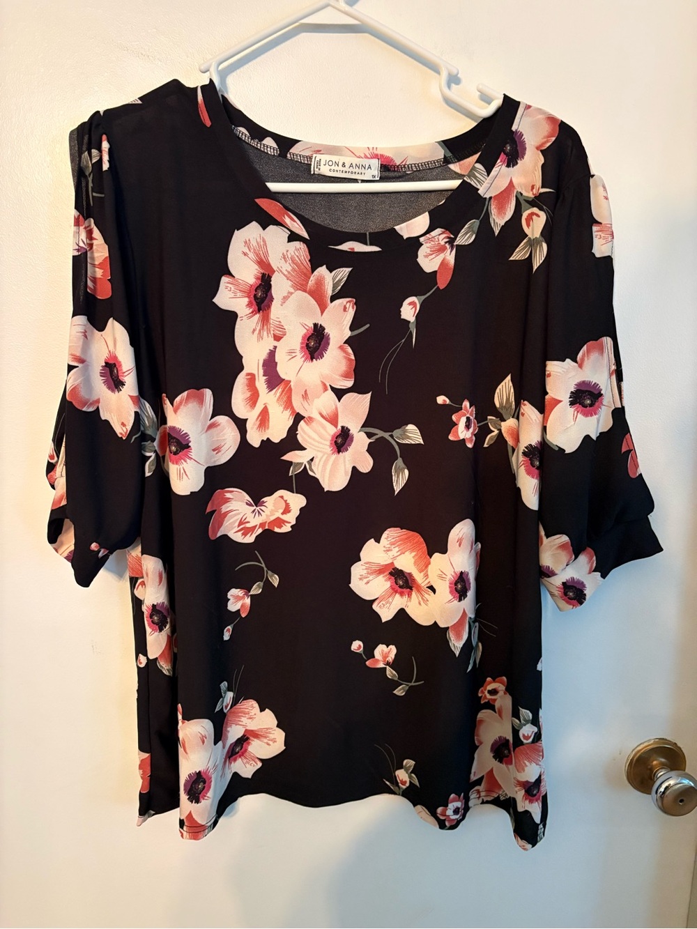Jon & Anna Black Floral Short Sleeve Top - Pink Floral Print